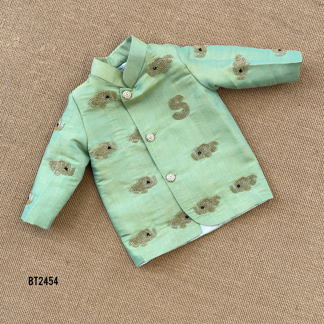 BT2454 Royal Elephant Embroidered Mint Green Baby Boy Jodhpuri Set 🐘💚✨