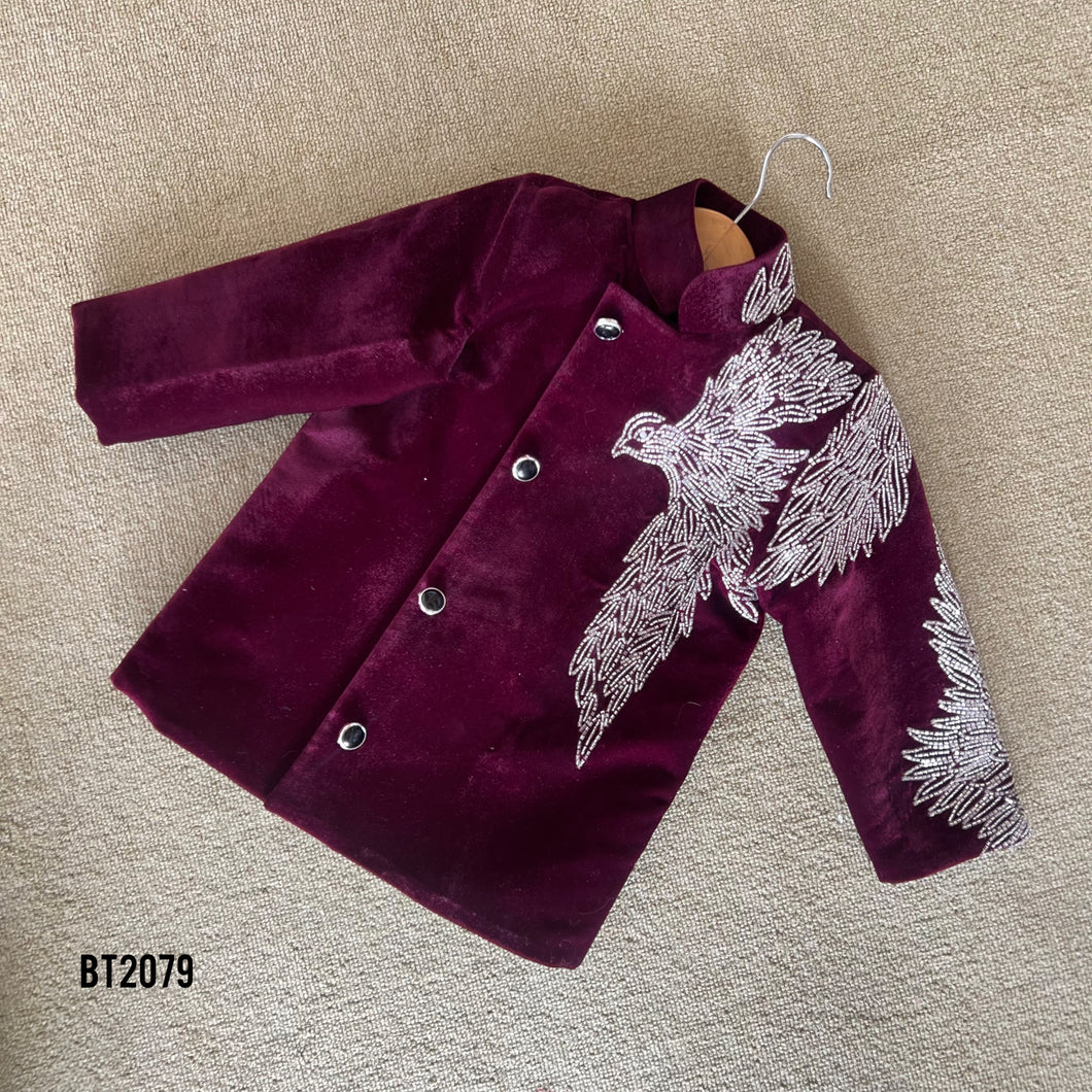 BT2079 🦅 Majestic Maroon: Eagle Embroidered Boys Party Wear Jodhpuri 🎉