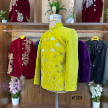 Load image into Gallery viewer, BT2578 Premium Velvet Baby Boy Sherwani – Mustard Yellow Palm Breeze Edition
