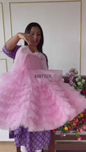 Load and play video in Gallery viewer, BT1472 Baby Pink Heavy Flair Birthday Frock
