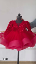 Load and play video in Gallery viewer, BT1757 Ruby Red Sparkle Dress for Little Showstoppers
