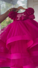 Load and play video in Gallery viewer, BT1517 Girls Barbie Embossed Theme Birthday Frock
