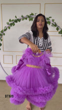 Load and play video in Gallery viewer, BT1619 Lavender Ruffle Birthday Party Wear Frock For Baby Girls
