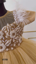 Load and play video in Gallery viewer, BT1759 Golden Elegance Embroidered Baby Party Dress - Regal Gold Collection&quot;
