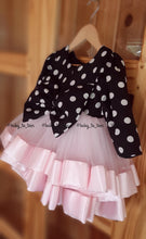 Load image into Gallery viewer, BT008 Polka Dots Partywear Baby Pink Full Sleeves Frock With Heavy Satin Border
