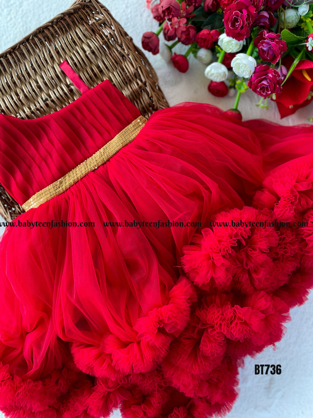 BT736 Ruffle High Low One Shoulder Party Wear Frock