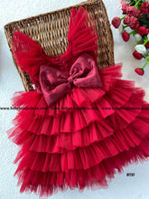 Load image into Gallery viewer, BT737 Radiant Red Ruffle Dress – A Cascade of Charm
