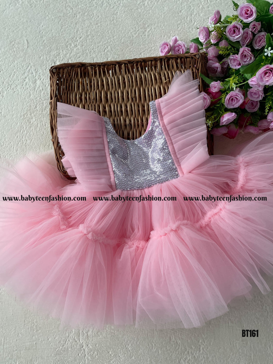 BT161 Silver Sequence Party Wear Designer frocks for girls