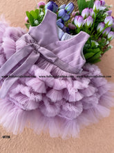 Load image into Gallery viewer, BT726 Premium Partywear Frock In Pastel Lavender Color with Extra Thick Ruffles On Skirting and Bow Highlight On Backsde
