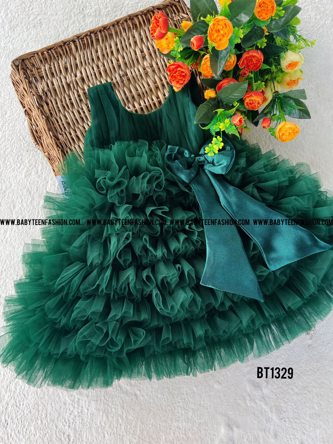 BT1329 Green Frills Party wear Frock