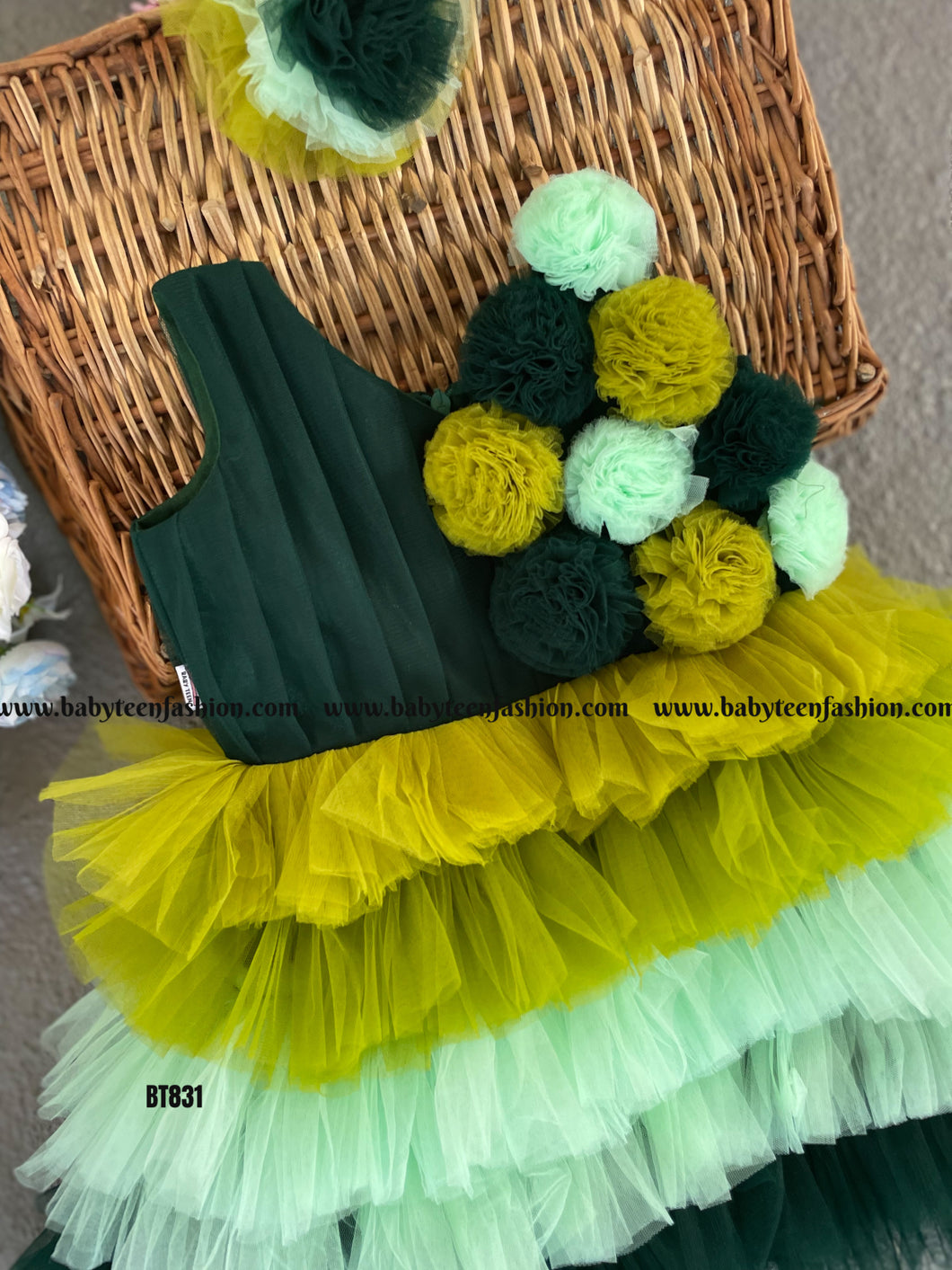 BT831 Blossom Fiesta: Enchanting Layered Party Dress for Your Little Star