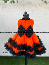 Load image into Gallery viewer, BT1334 Orange Black Double Ruffle Frock
