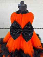 Load image into Gallery viewer, BT1334 Orange Black Double Ruffle Frock
