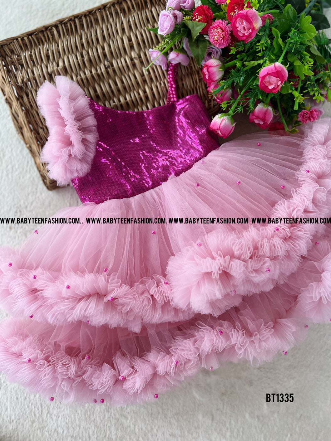 BT1335 Purple Sequins Party wear Ruffle Frock