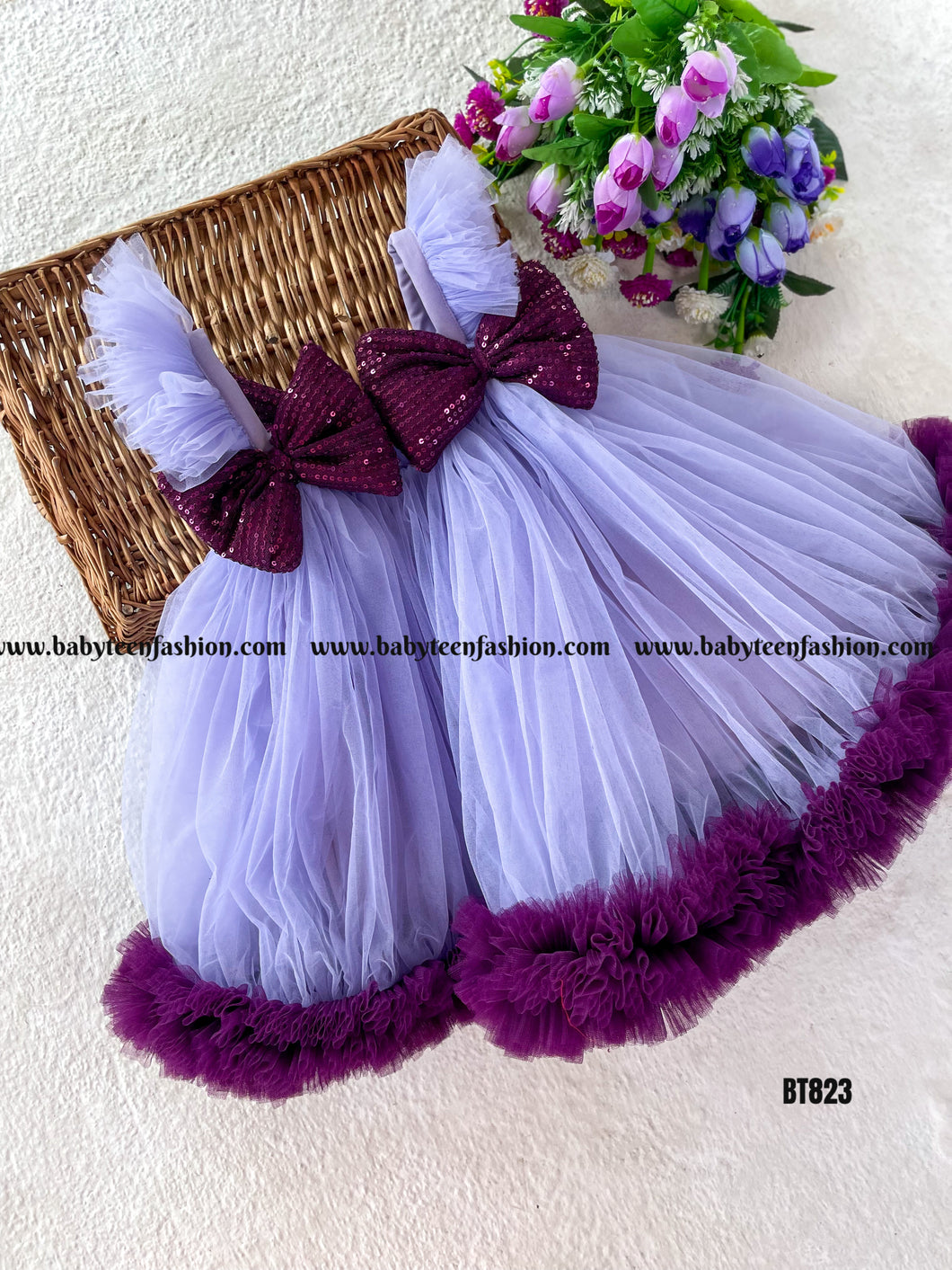 BT823 Semi Partywear Double Bow Frock with Ruffle