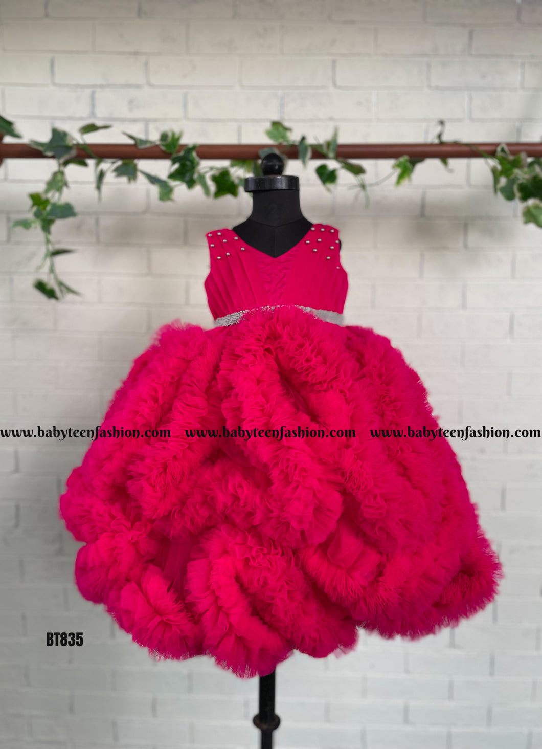 BT835 Luxury Hot Pink Heavy Cloud Gown For Birthdays for Baby and Teenage Girls