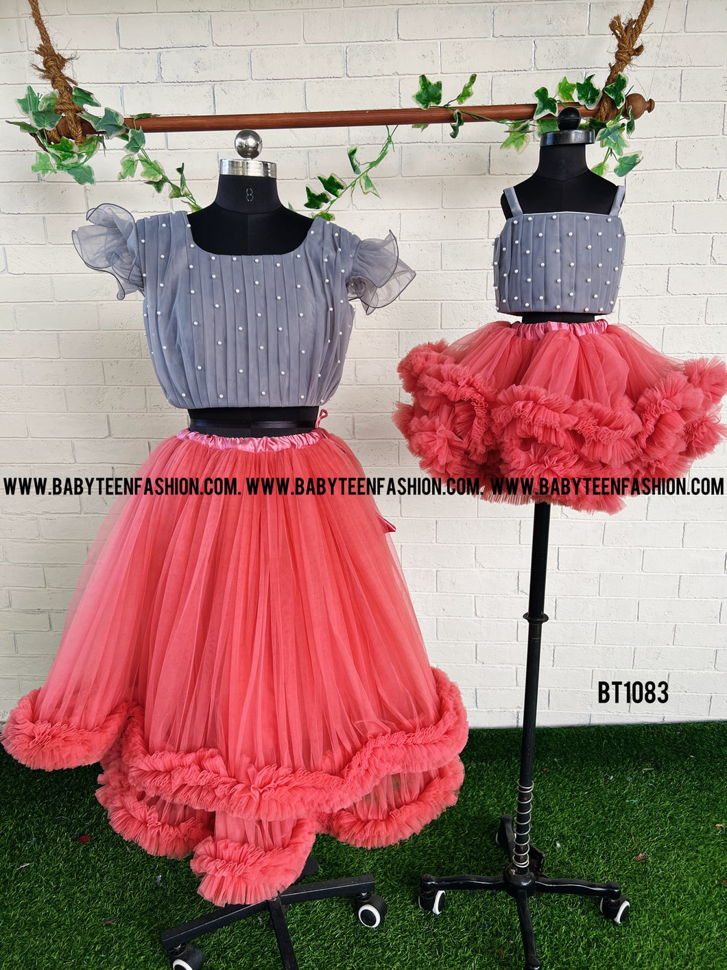 BT1083 Mom Skirt and Crop Top WIth Pearl Intrications