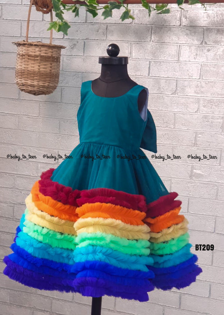 BT209 Rainbow Theme Birthday Party wear Frock