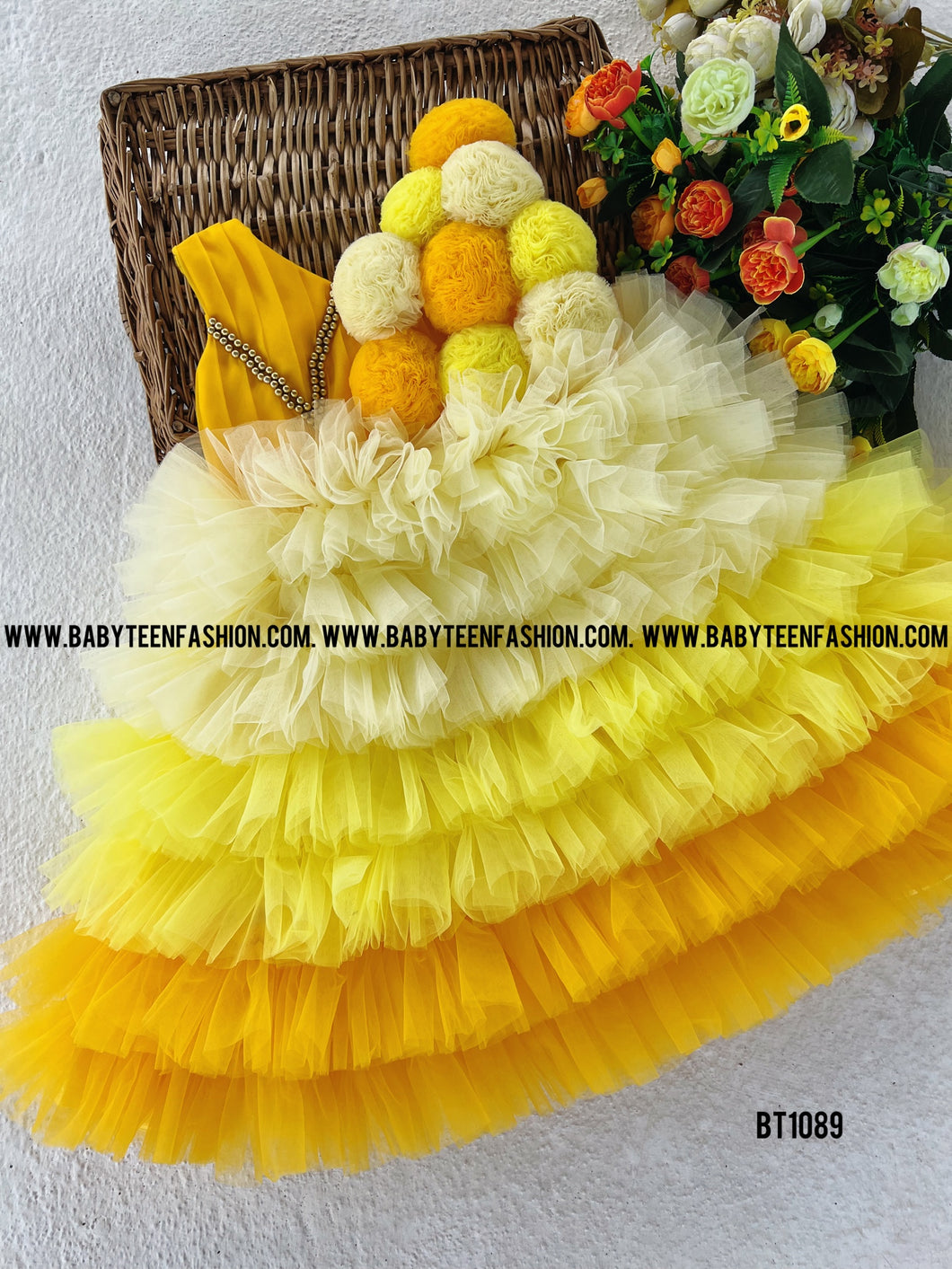 BT1087 Birthday Frock with Hand Made Flowers
