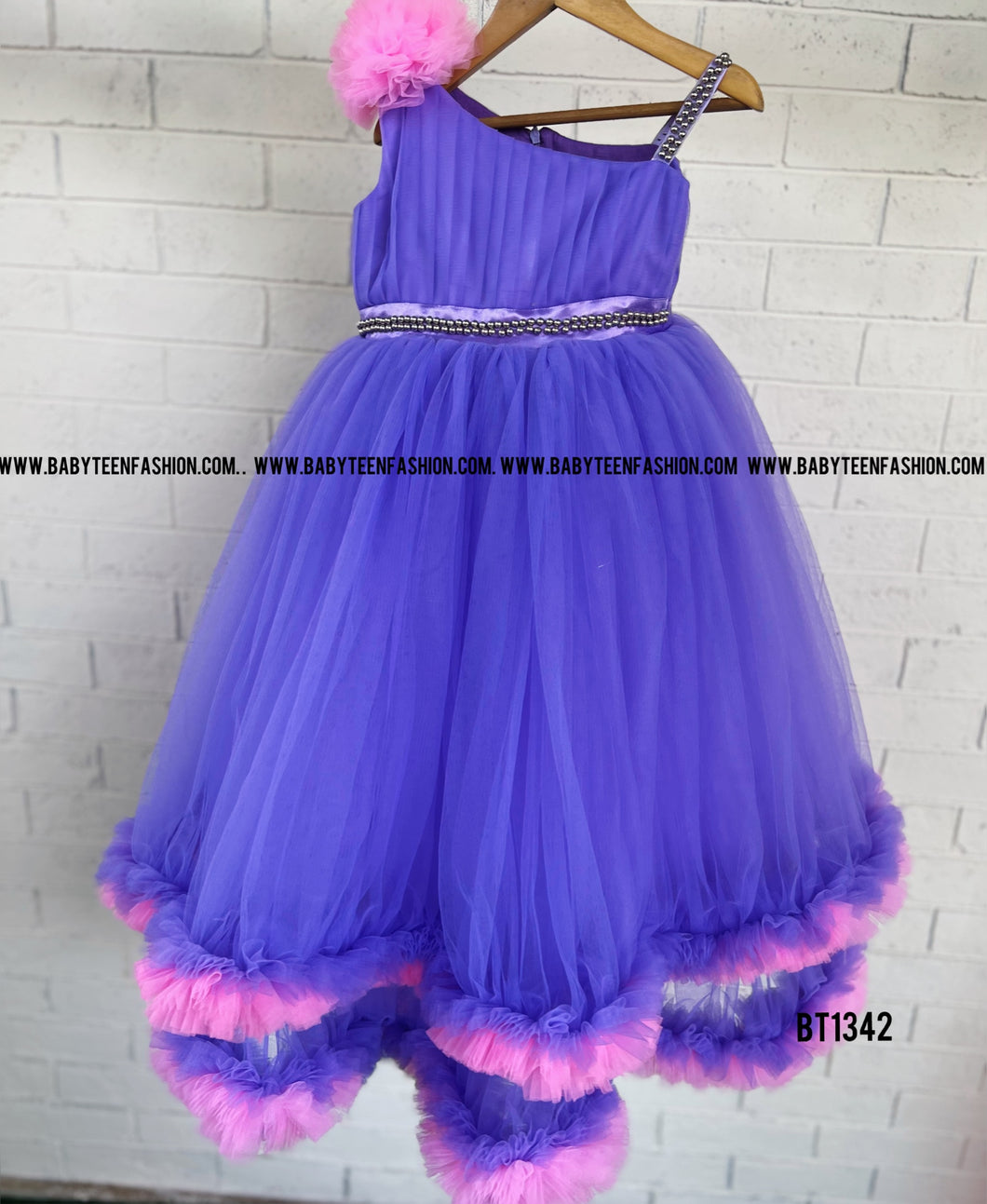 BT1342 Lavender Double Ruffled  Partywear Frock