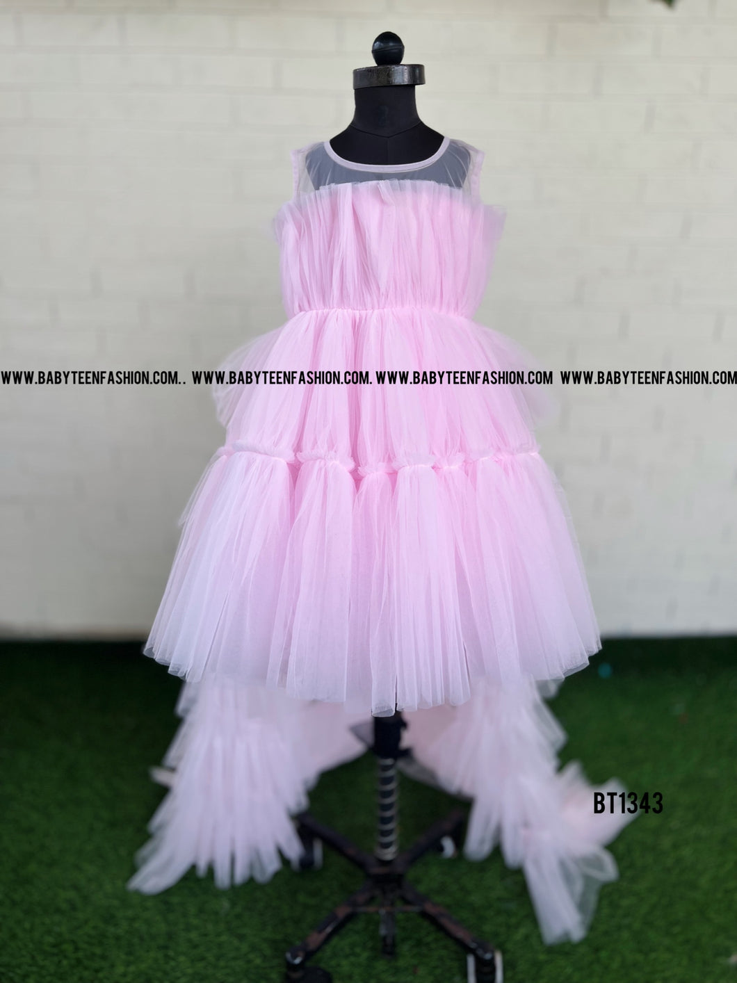 BT1343 Party wear Pink Detachable Long Tail Frock for Baby and Teenage Girls