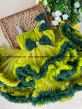 Load image into Gallery viewer, BT840 Shades of Dark and Light Green One shoulder Birthday Frock Intricated with Silver Lace
