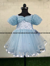 Load image into Gallery viewer, BT1344 Pastel Blue Pearl Partywear Gown Frock
