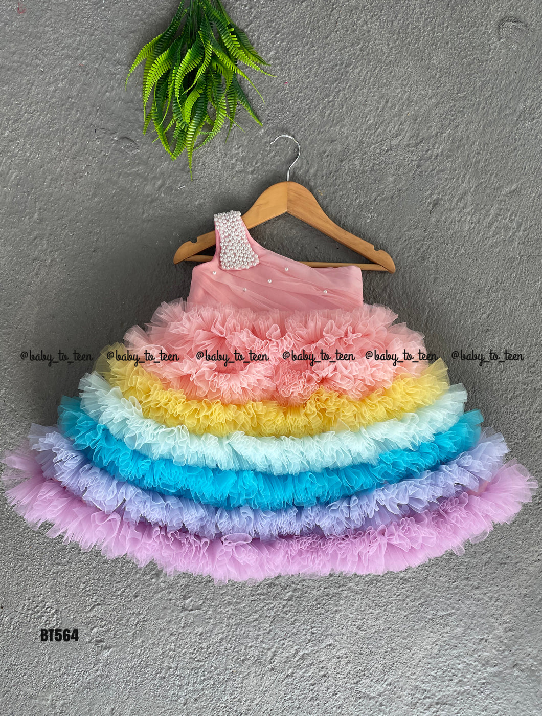 BT564 Multicolor Party wear Frock with Pearls