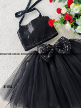Load image into Gallery viewer, BT1352 Sequins Yoke Black Crop Top and Skirt
