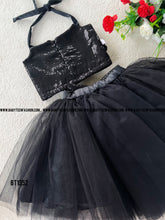 Load image into Gallery viewer, BT1352 Sequins Yoke Black Crop Top and Skirt
