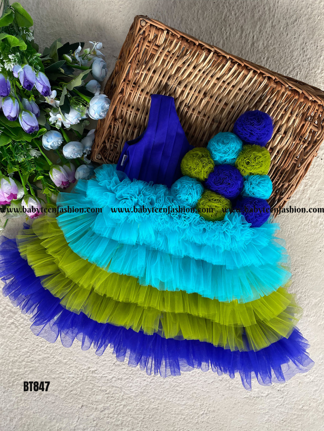 BT847 Peacock Parade  Baby’s Vibrant Party Dress