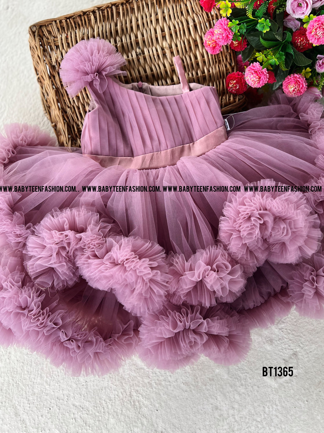 BT1365 One Shoulder Double Ruffles Birthday Frock