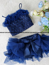 Load image into Gallery viewer, BT1367 Blue Crop Top Frilled Skirt
