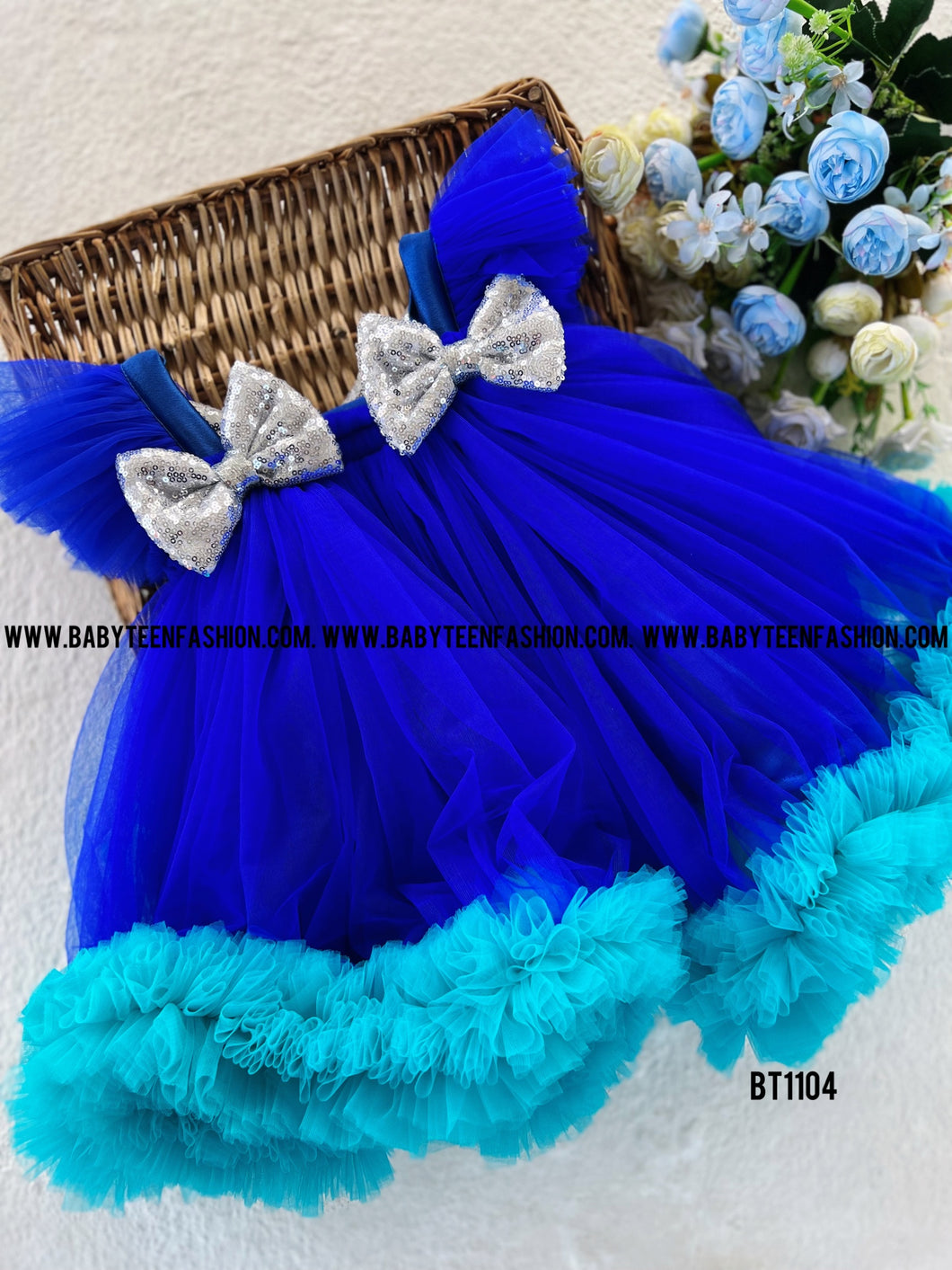 BT1104 Semi Partywear Birthday Frock in Shades of Blue