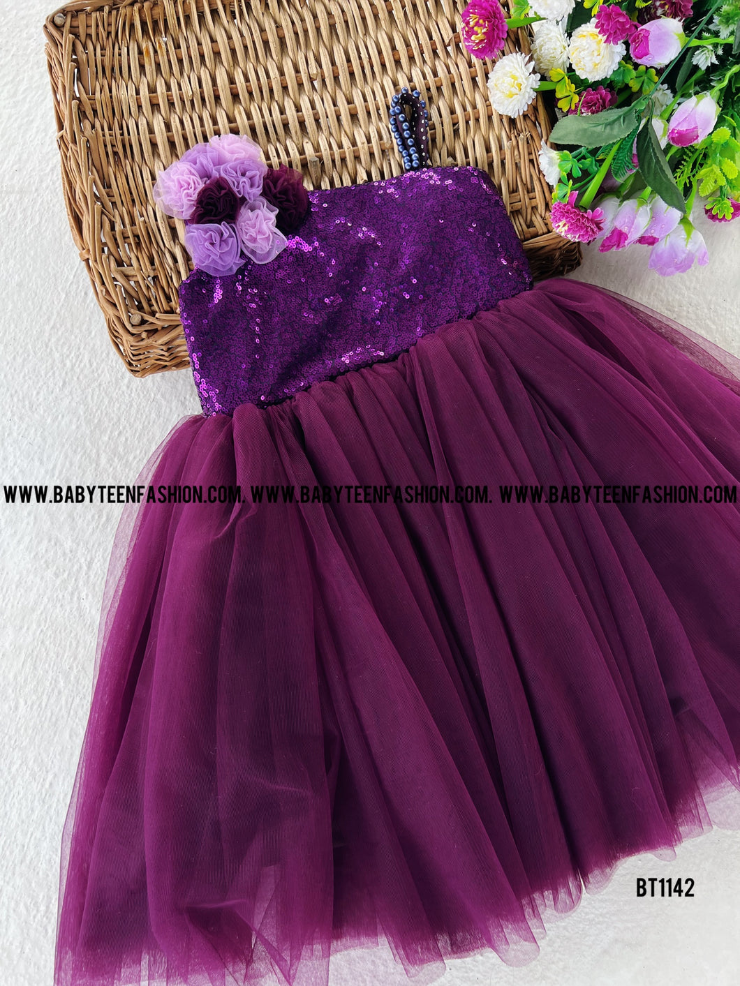 BT1142 Purple Sequins Birthday  Frock