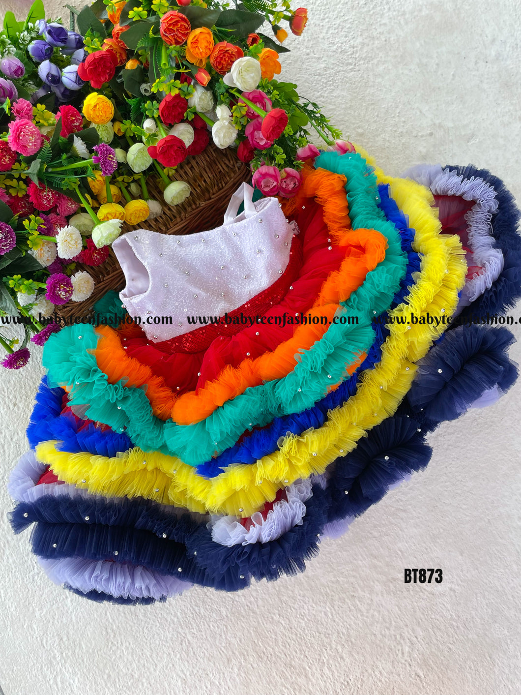 BT873 Rainbow colour frock