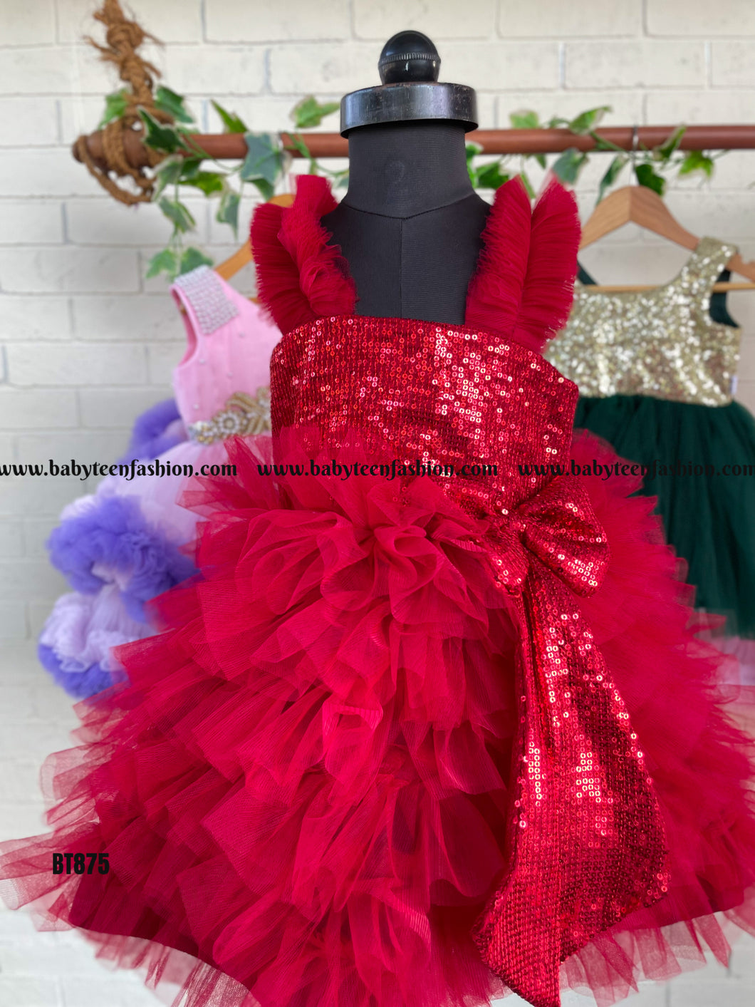 BT875 Ruby Ruffle Radiance - Sparkle & Sway Dress