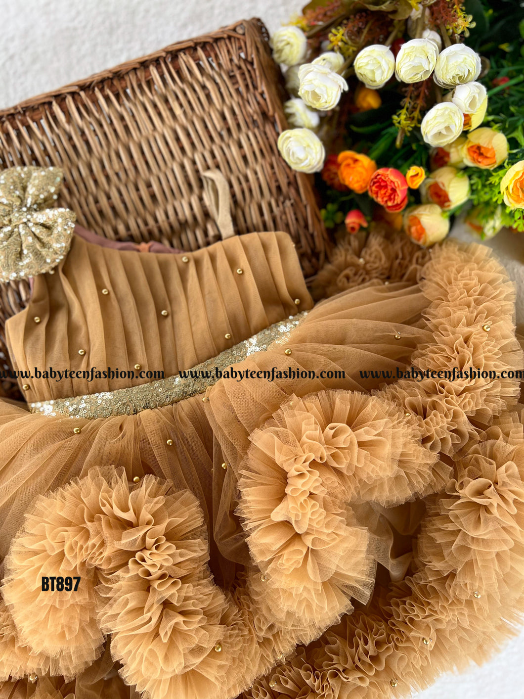 BT897 Coffee colour ruffle frock