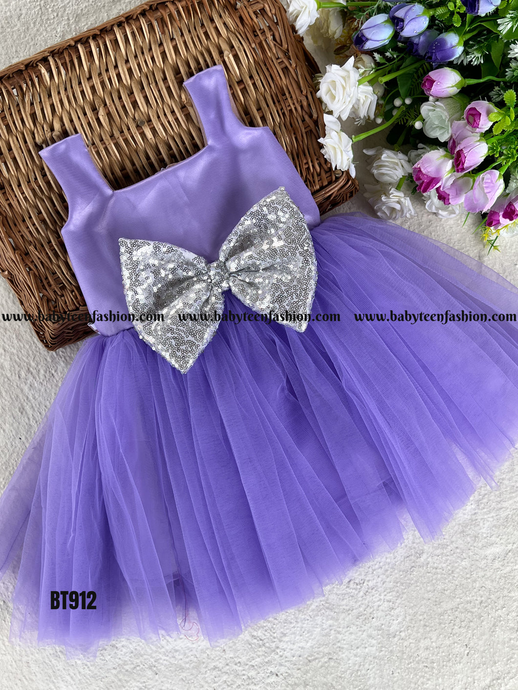 BT912 Lilac Glitter Bow Dress - Sparkle in Every Spin