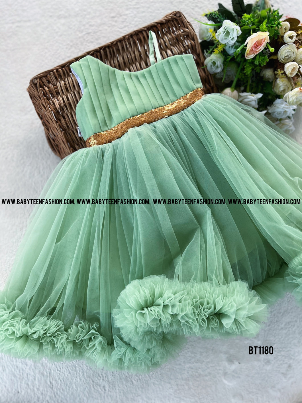 BT1180 One Shoulder High Low Party Wear Frock with Ruffles