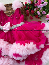 Load image into Gallery viewer, BT914Shades of pink Ruffle Designer Birthday Frock with Pearl Embelishments
