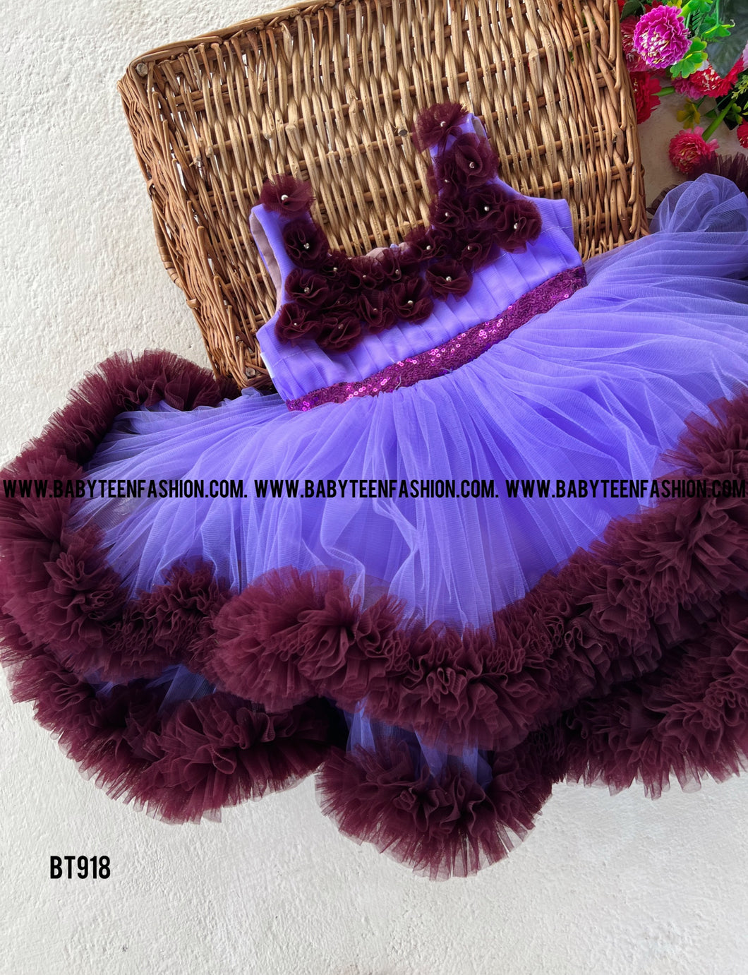 BT918 Royal Blossom: Majestic Purple Party Gown for Your Little Princess