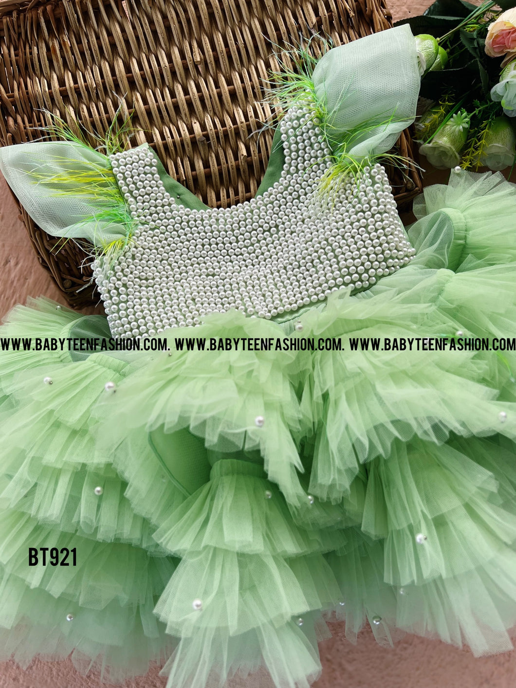 BT921 Luxury Birthday Frock with Heavy Pearls