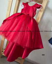 Load image into Gallery viewer, BT621 Designer Partywear Highlow Red Birthday Frock with Huge Back Bow Detailing
