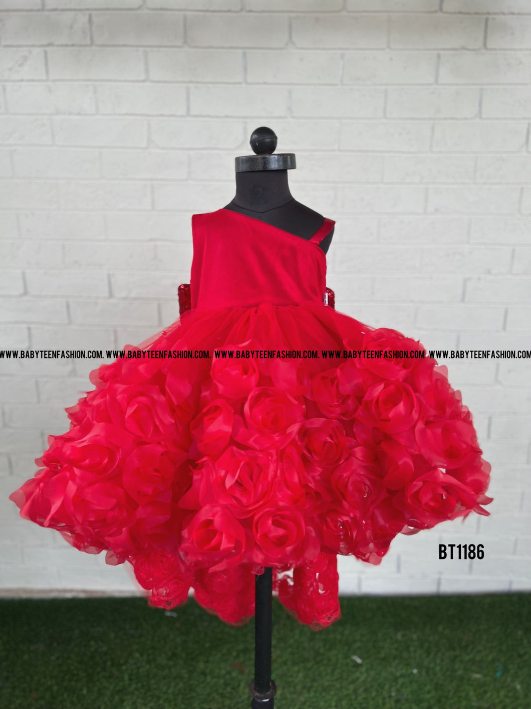 BT1186 Red Flower High Low Frock