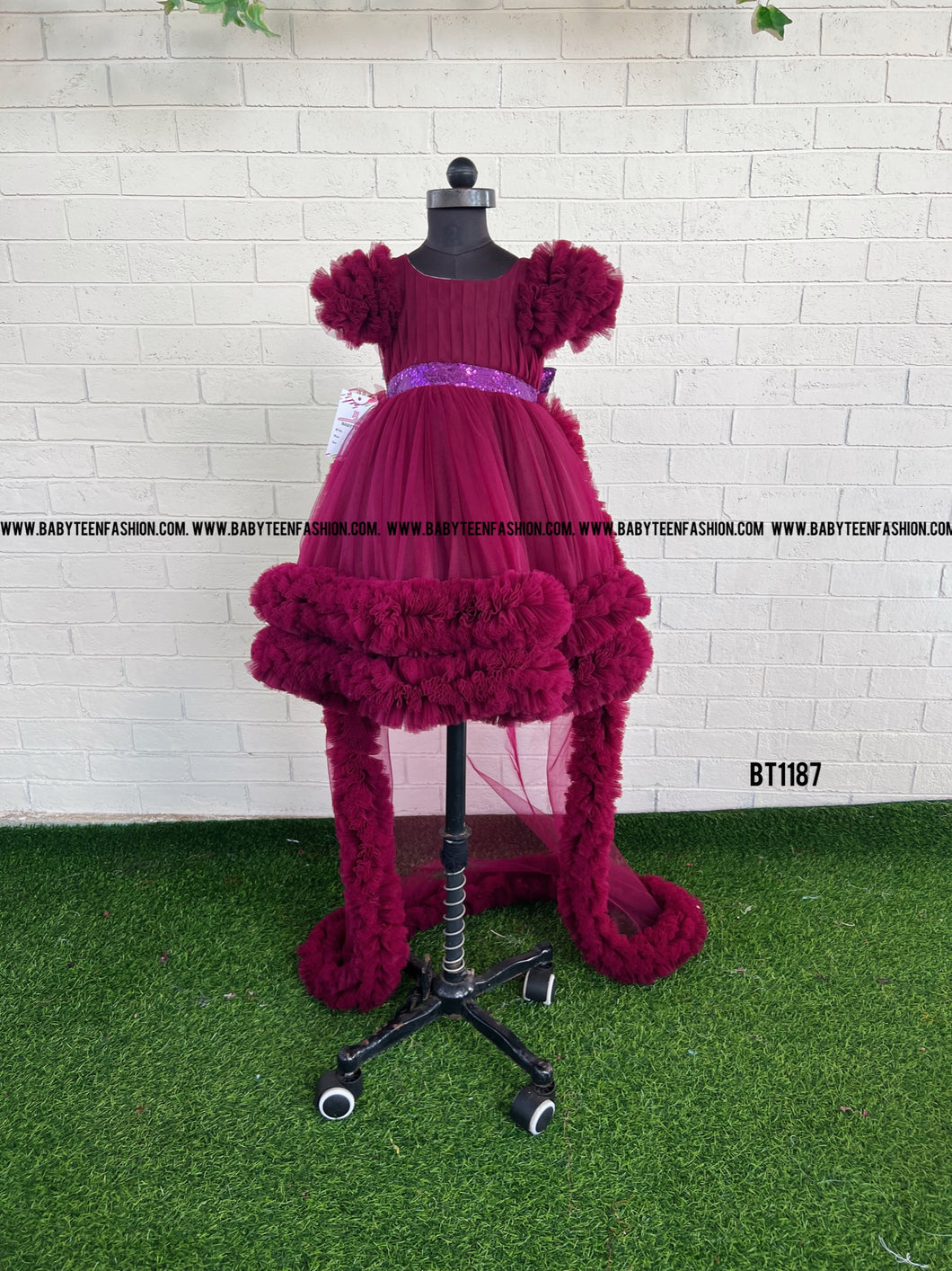 BT1187 Long Tail Princess  Frock for Birthday and Parties