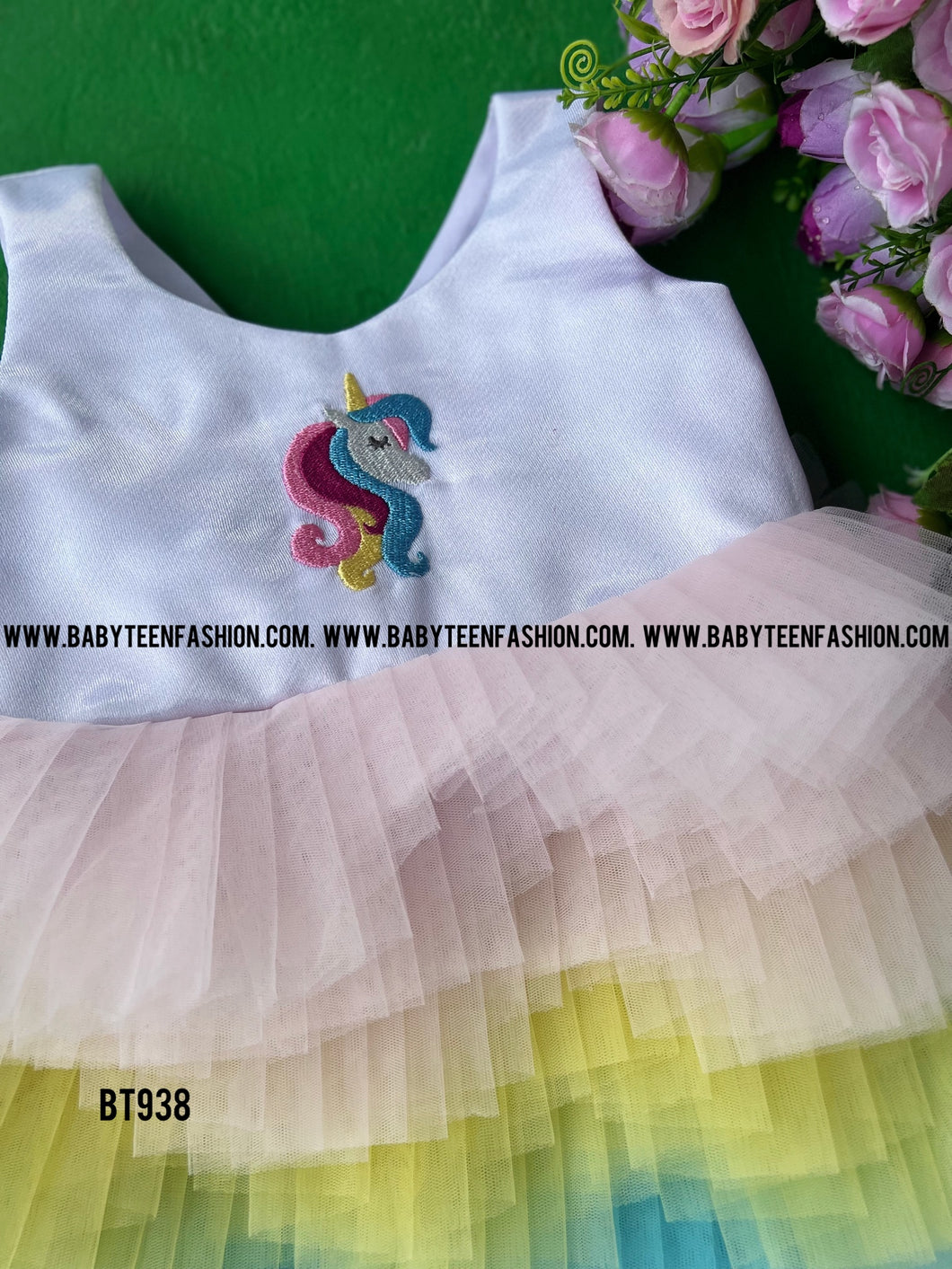 BT938 Unicorn Pastel Rainbow Twirl Dress