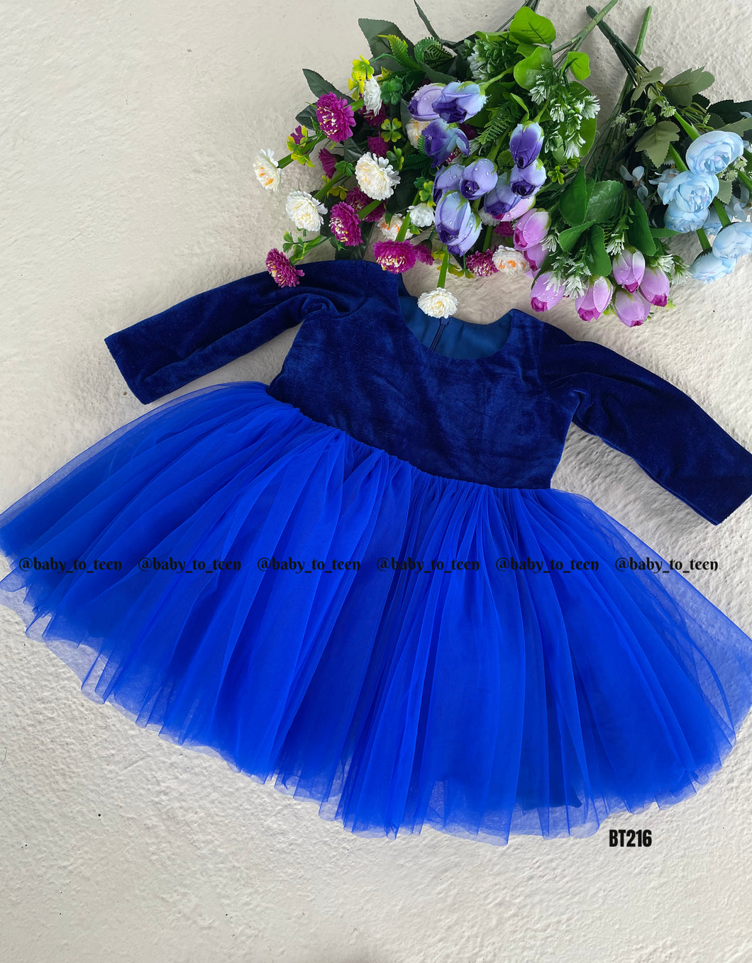 BT216 Velvet Full Sleeves Winter Party Wear Net Frock