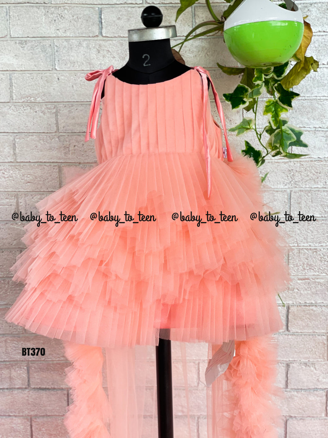 BT470 Single Color Party Wear Frock with Shoulder Straps and Back Trail