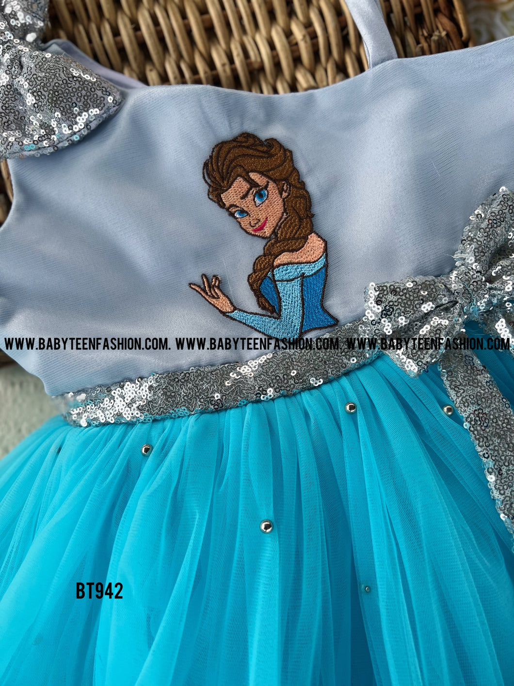 BT942 Princess Elsa Embossed Frozen Theme Frock